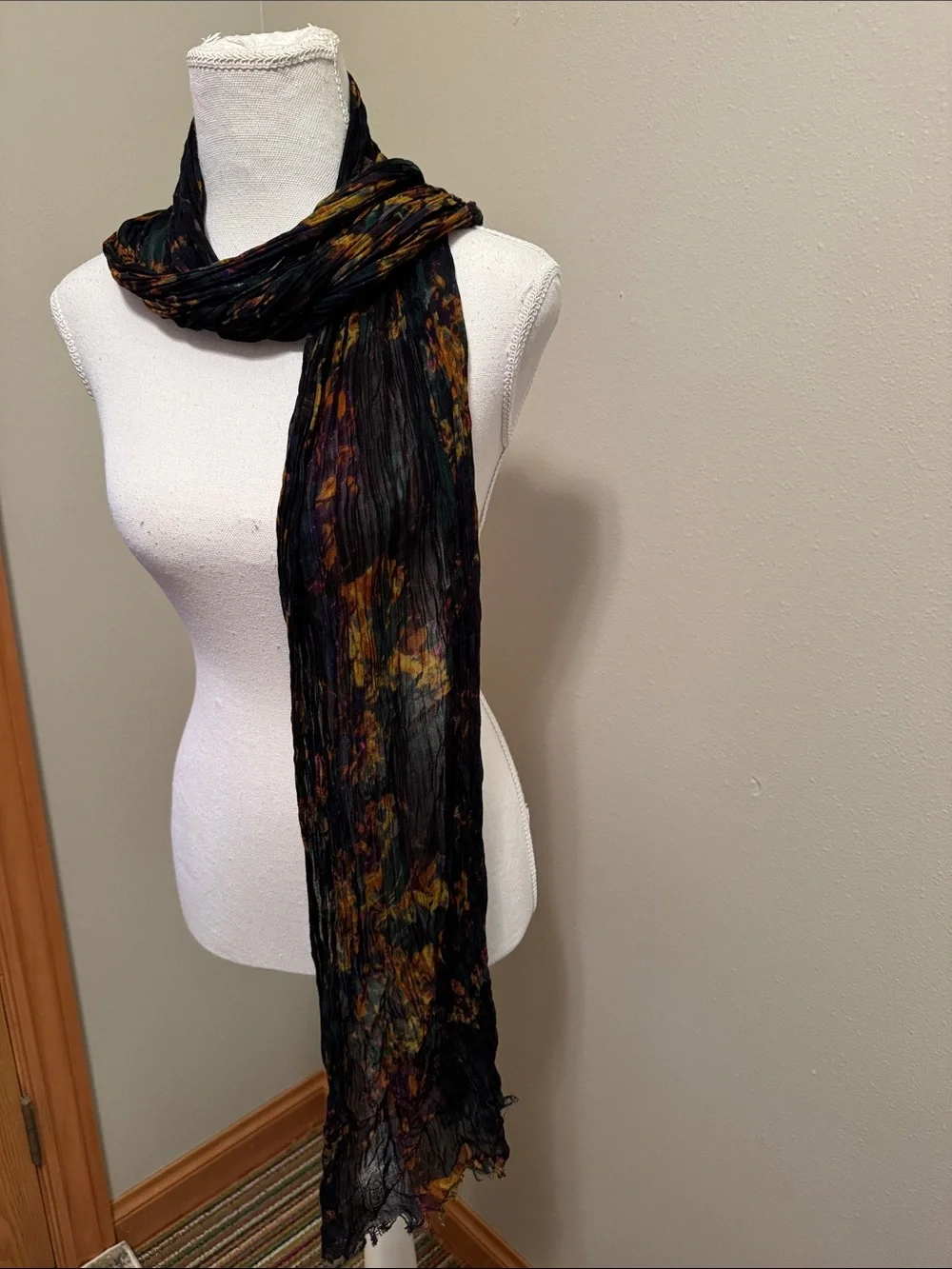 Black Multi Floral Crinkle Scarf - Women Accessories